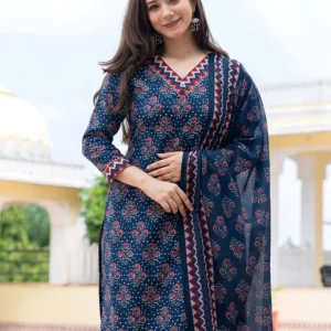 KALINI Floral Printed Straight Kurta With Trousers & Dupatta